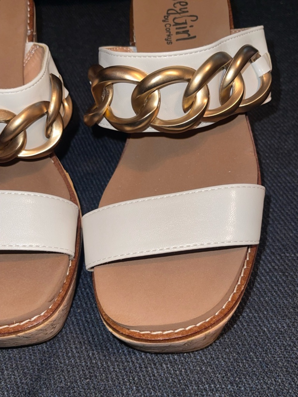 Hey Girl by Corkys White Platform Slide Sandals with Gold Chain - Picture 4 of 11